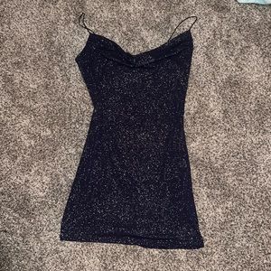 sparkly navy blue cowl dress